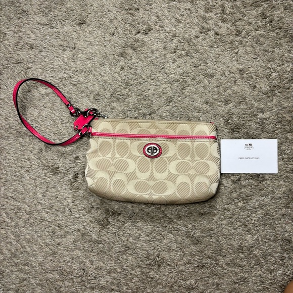 Coach Classic Monogram Wristlet with Pink Detailing Purse Wristlet - Picture 9 of 9